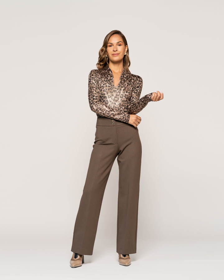 Pantalón Dominga Taupe Recto Sastrero Tiro Alto Ludovica