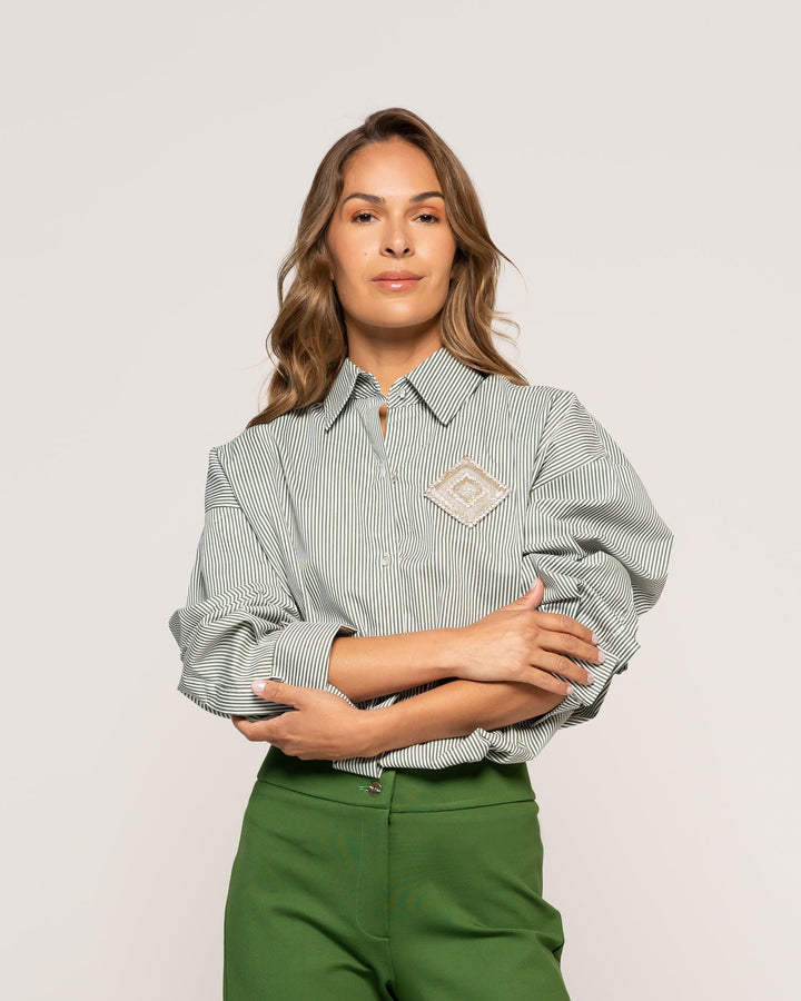 Blusa Joaquina Verde Ajustada Cuello V Manga Larga Ludovica