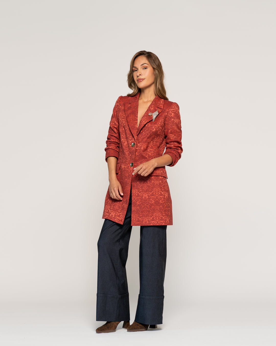 Blazer Óxido Longline Tejido Jacquard Solapa Clásica Ludovica