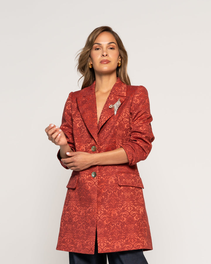 Blazer Óxido Longline Tejido Jacquard Solapa Clásica Ludovica