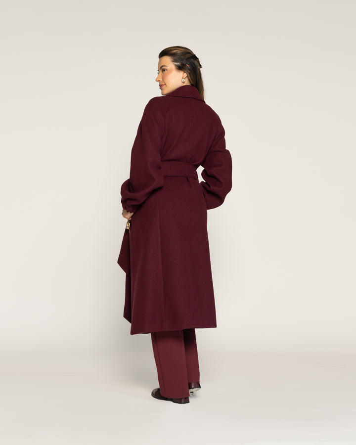 Abrigo Constanza Vino Cruzado Cuello solapa cruzada Manga larga Ajustada Puño ajustado Mujer