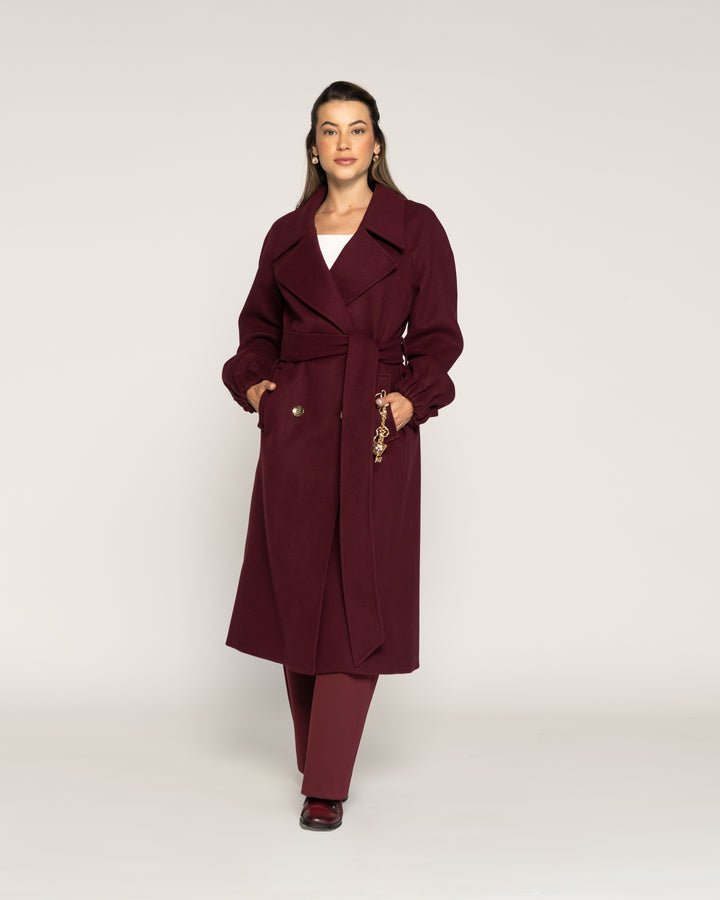 Abrigo Constanza Vino Cruzado Cuello solapa cruzada Manga larga Ajustada Puño ajustado Mujer