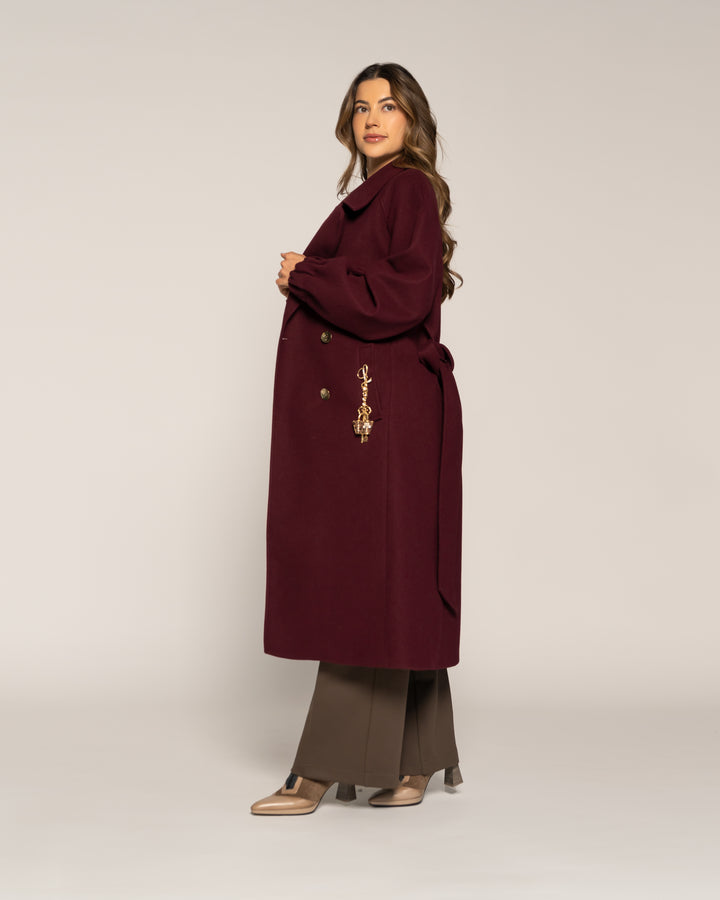 Abrigo Constanza Vino Cruzado Cuello solapa cruzada Manga larga Ajustada Puño ajustado Mujer