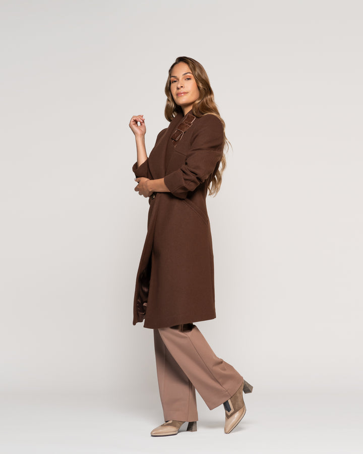 Abrigo Café Evasé Solapa Manga Larga Ludovica
