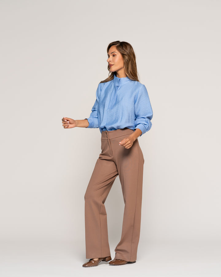 Blusa Alicia Celeste Ajustada Cuello V Manga Larga Ludovica