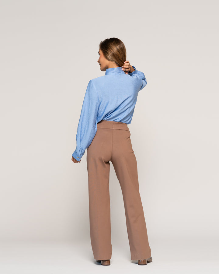 Blusa Alicia Celeste Ajustada Cuello V Manga Larga Ludovica