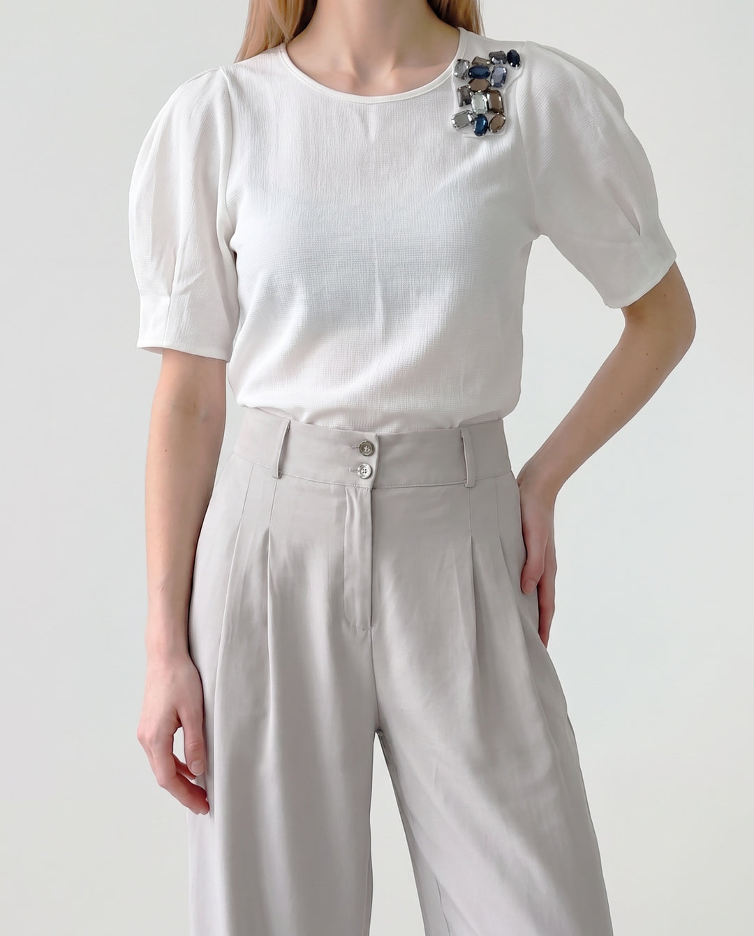 Blusa Mujer Aurora Manga Globo Blanco Ludovica