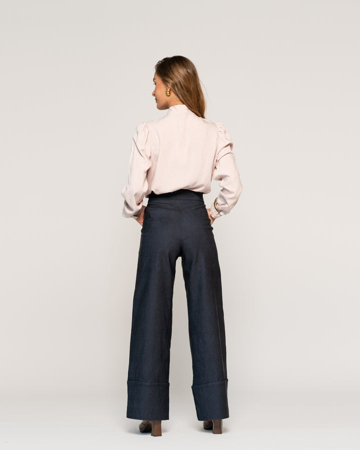 Blusa Luciana Rosa Fluida Con Lazo Cuello Redondo Manga Larga Ludovica