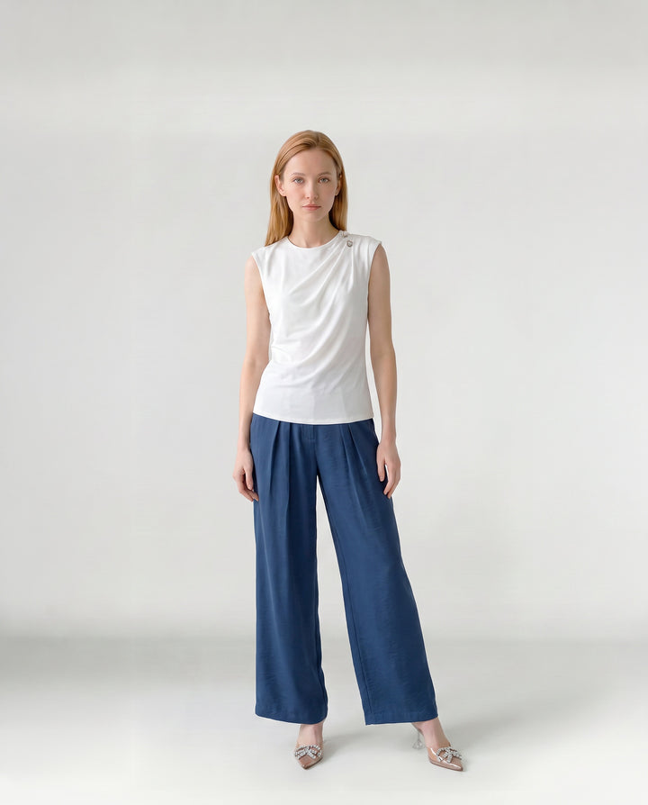 Blusa Mujer Bianca Cuello Drapeado Blanco Ludovica