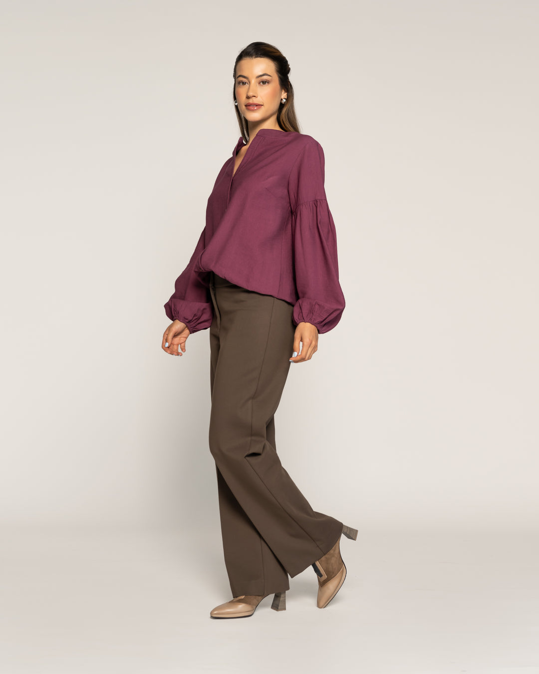 Blusa Macarena Ciruela Fluida Cuello V Manga Larga Ludovica