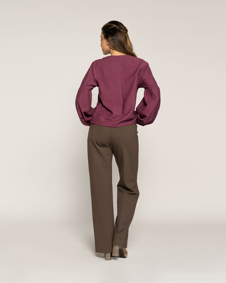Blusa Macarena Ciruela Fluida Cuello V Manga Larga Ludovica