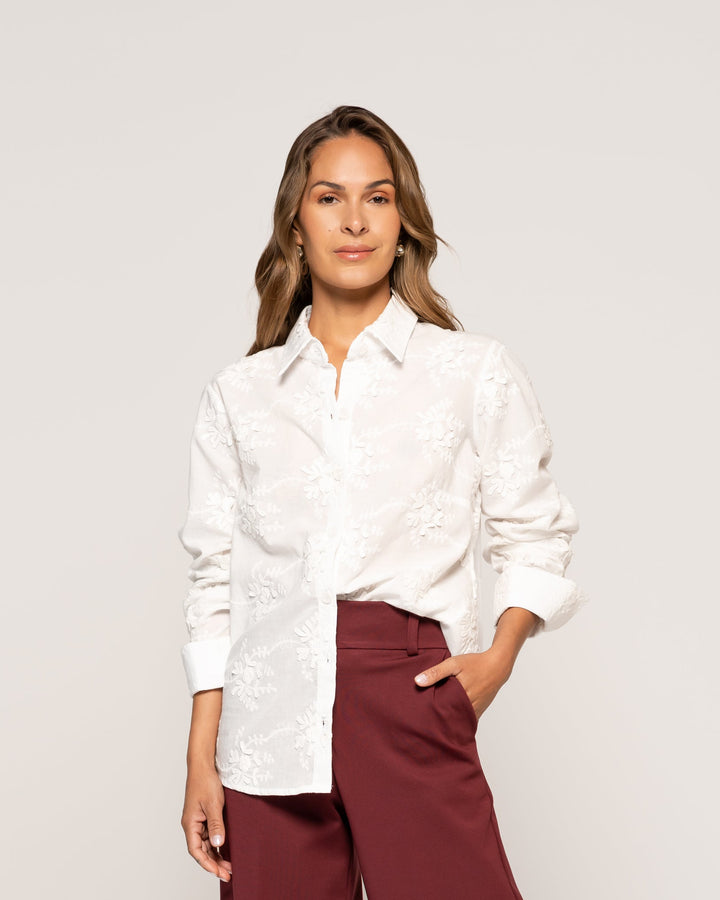 Blusa Matilde Crudo Ajustada Cuello V Manga Larga Ludovica
