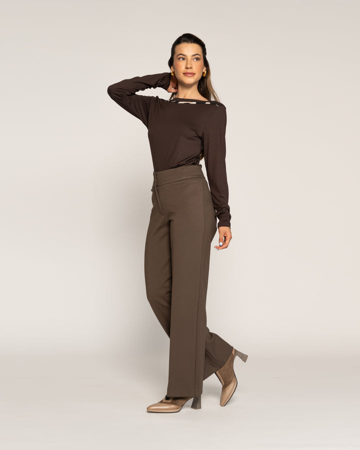 Polera Vera Moro Cuello redondo Manga larga Ajustada Puño ajustado Mujer