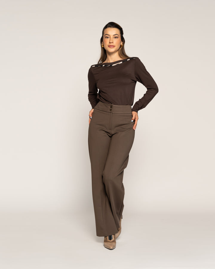 Polera Vera Moro Cuello redondo Manga larga Ajustada Puño ajustado Mujer