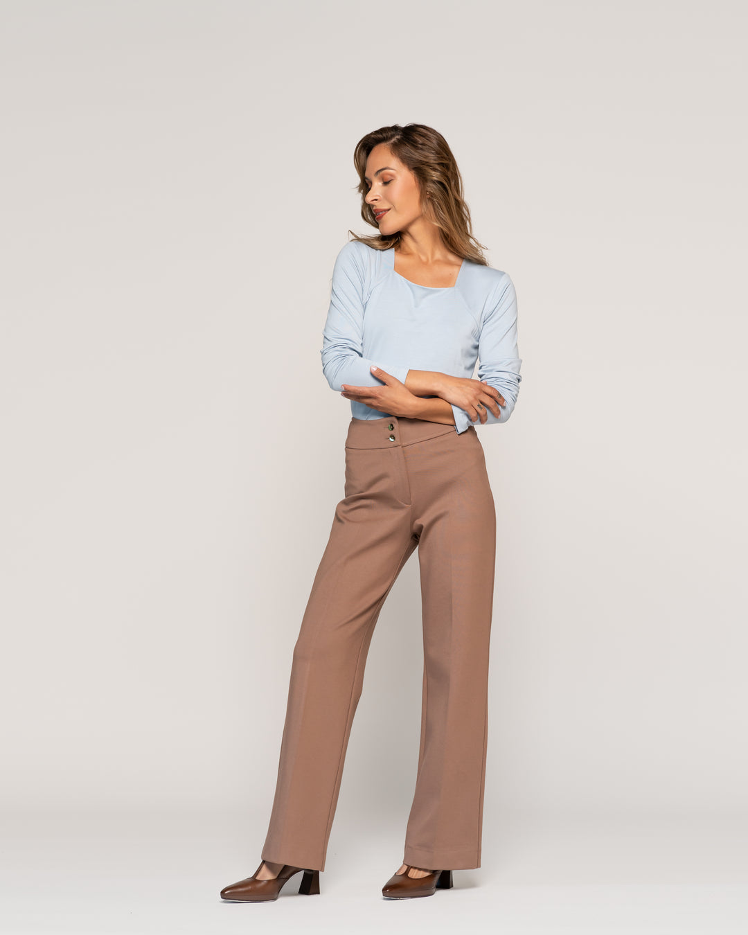 Polera Sonia Cielo Ajustada Cuello Redondo Manga Larga Ludovica