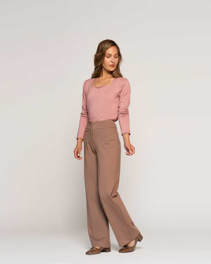 Polera Sonia Rosa Ajustada Cuello Redondo Manga Larga Ludovica