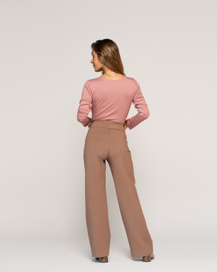 Polera Sonia Rosa Ajustada Cuello Redondo Manga Larga Ludovica