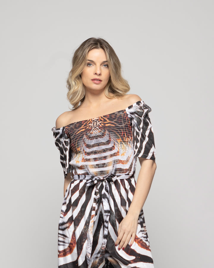 Enterito Mujer Amapola Manga Corta Largo Animal Print Ludovica