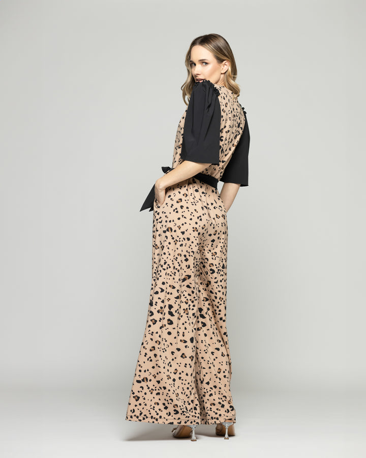 Enterito Mujer Acacia Manga 3/4 Palazzo Animal Print Café Moka Ludovica