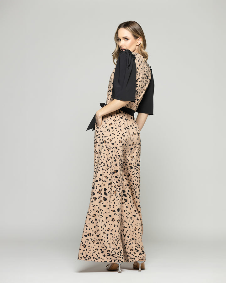 Enterito Mujer Acacia Manga 3/4 Palazzo Animal Print Café Moka Ludovica