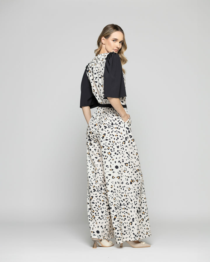 Enterito Mujer Acacia Manga 3/4 Palazzo Animal Print Blanco Vainilla Ludovica