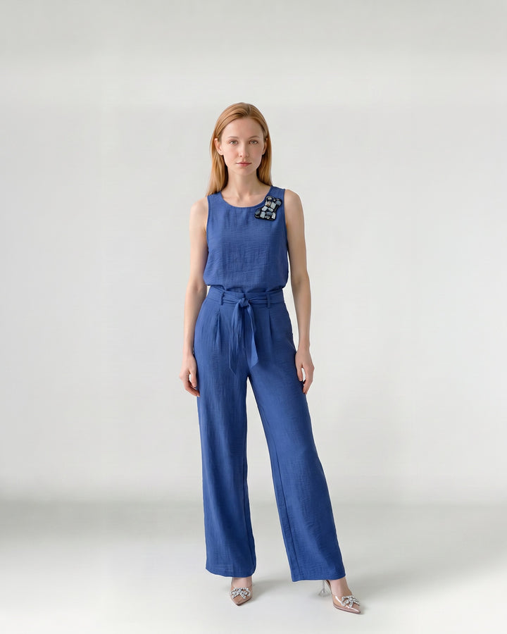 Blusa Mujer Emilia Aplicación Azul Ludovica
