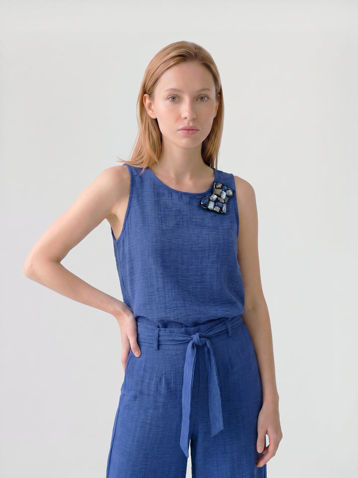 Blusa Mujer Emilia Aplicación Azul Ludovica