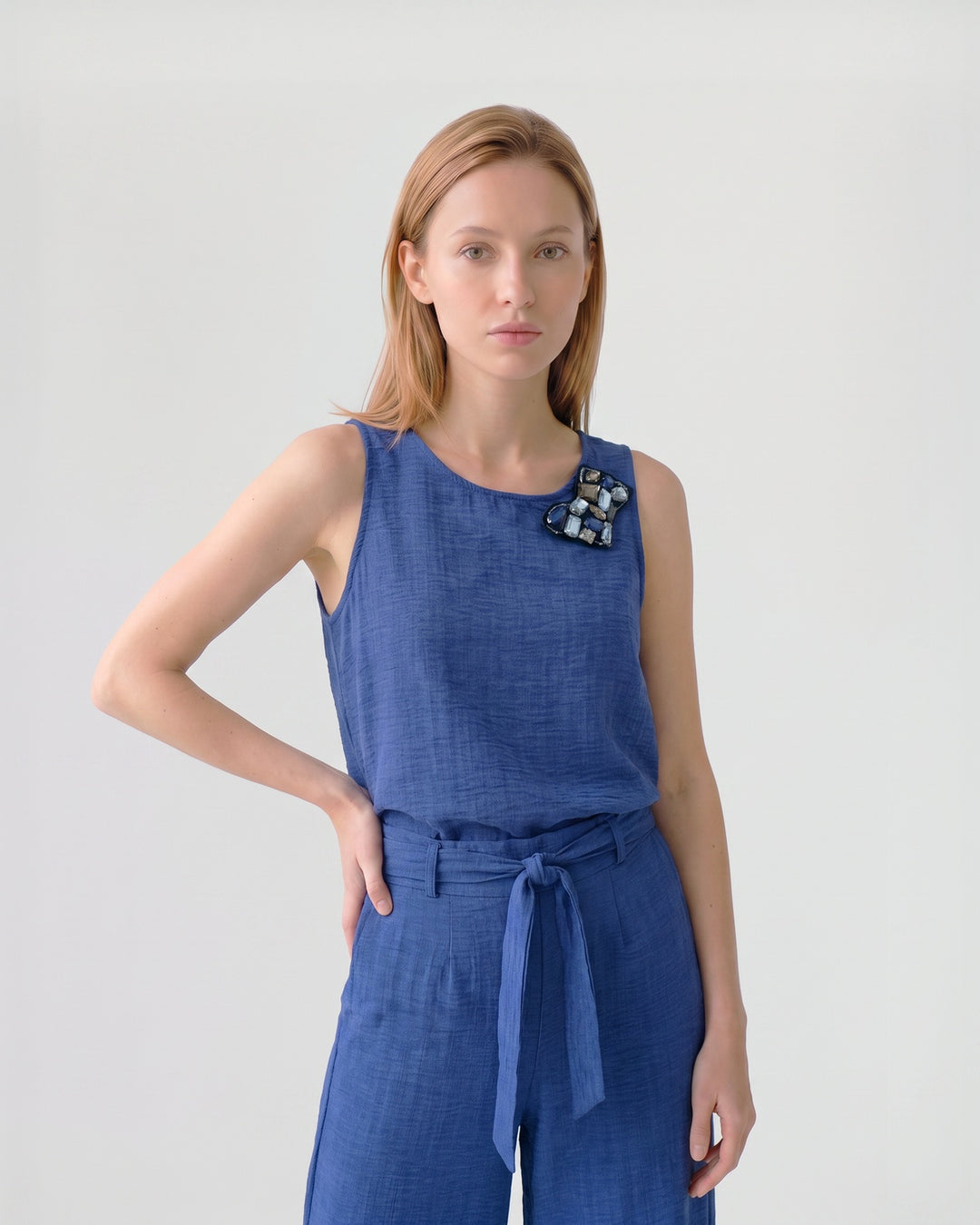 Blusa Mujer Emilia Aplicación Azul Ludovica