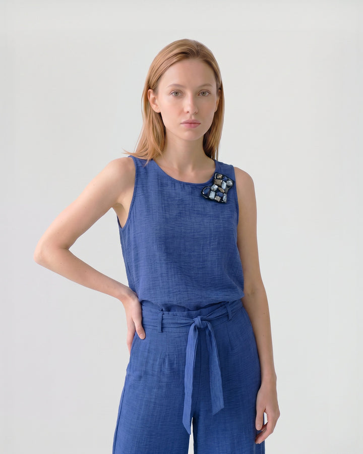Blusa Mujer Emilia Aplicación Azul Ludovica