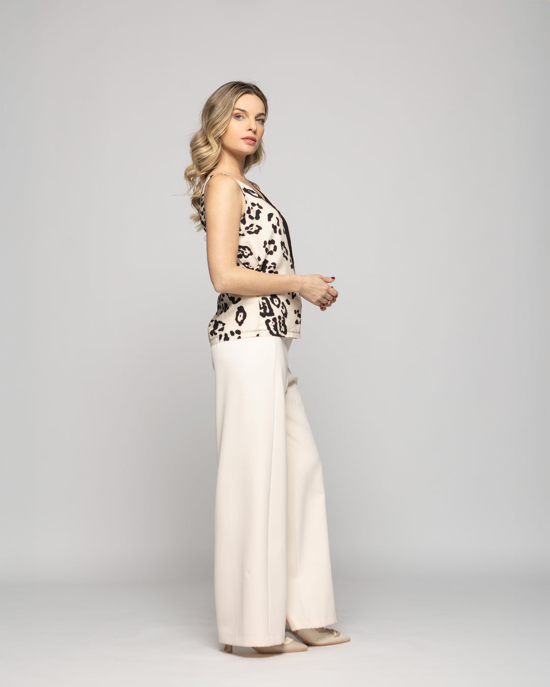 Blusa Mujer Begonia Sin Mangas Escote V Animal Print Ludovica