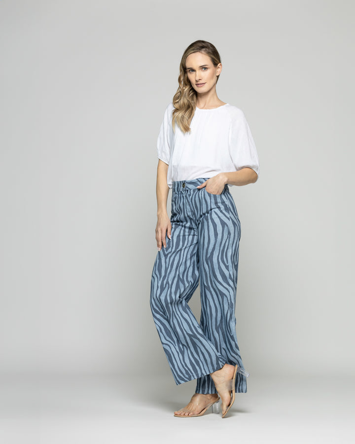 Blusa Mujer Bromelia Manga Globo Escote Redondo Blanca Crudo Ludovica