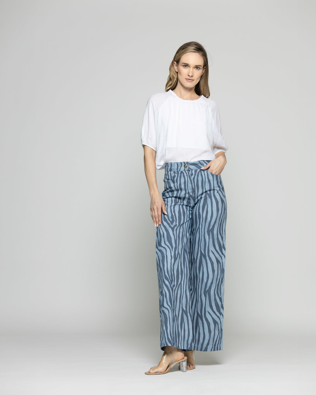 Blusa Mujer Bromelia Manga Globo Escote Redondo Blanca Crudo Ludovica