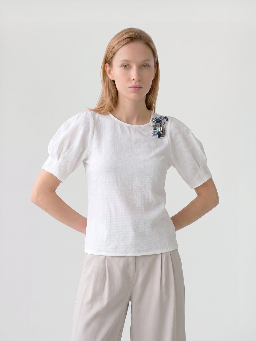 Blusa Mujer Aurora Manga Globo Blanco Ludovica