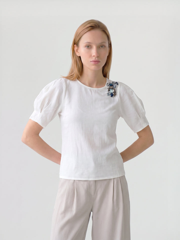 Blusa Mujer Aurora Manga Globo Blanco Ludovica