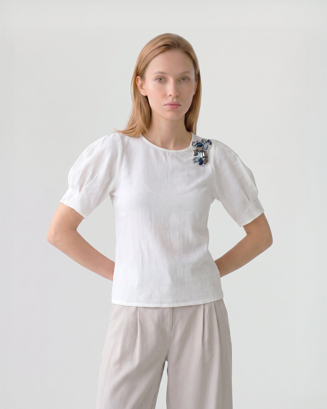 Blusa Mujer Aurora Manga Globo Blanco Ludovica
