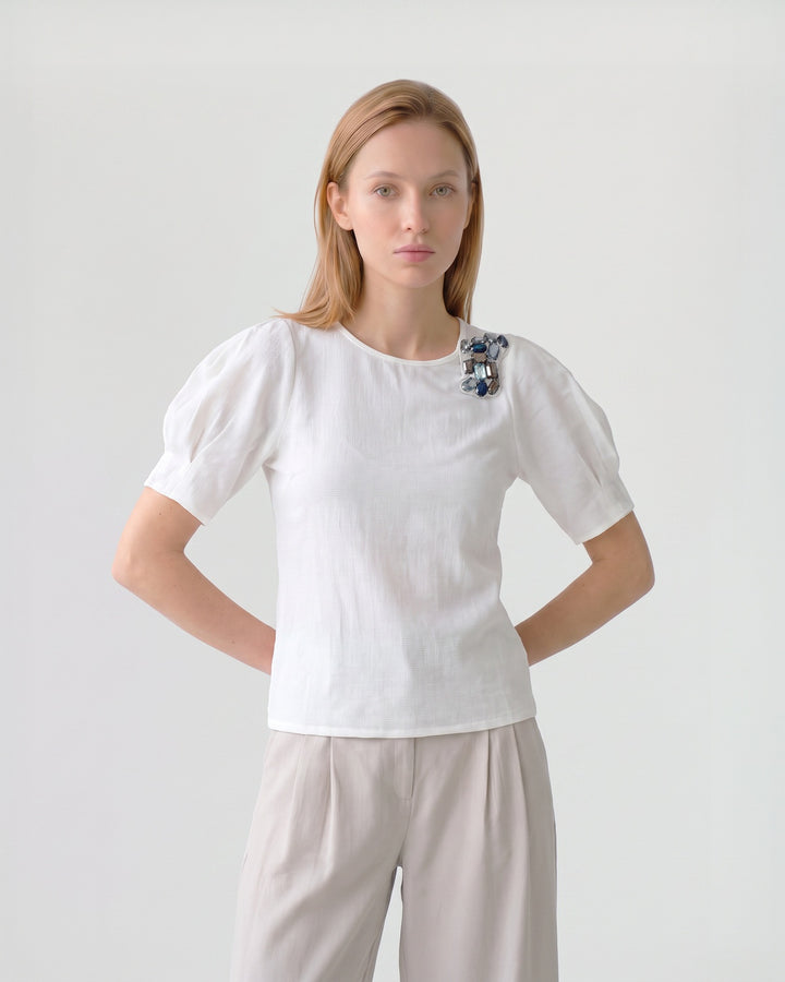 Blusa Mujer Aurora Manga Globo Blanco Ludovica