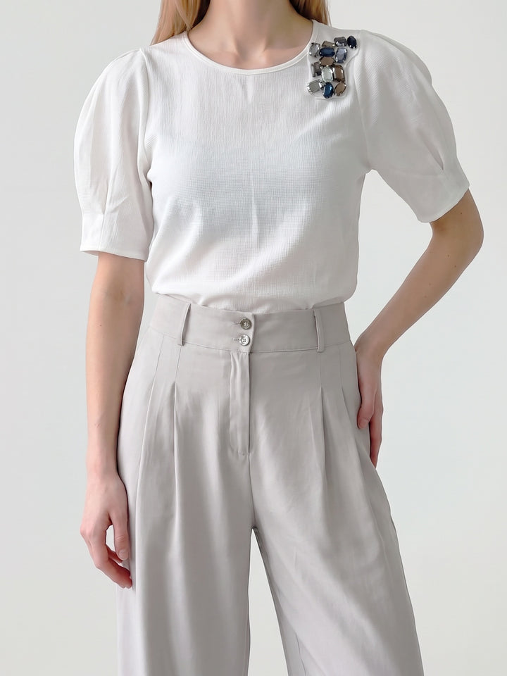 Blusa Mujer Aurora Manga Globo Blanco Ludovica