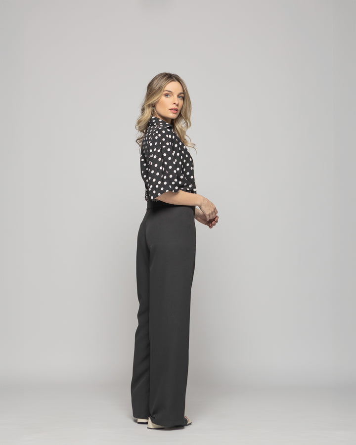 Blusa Mujer Brionia Escote V Estampado Lunares Blancos Negra Ludovica