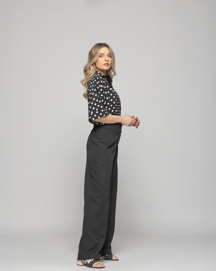 Blusa Mujer Brionia Escote V Estampado Lunares Blancos Negra Ludovica