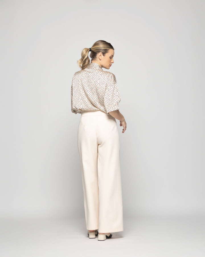 Blusa Mujer Boronia Escote V Estampado Lunares Colores Beige Ludovica