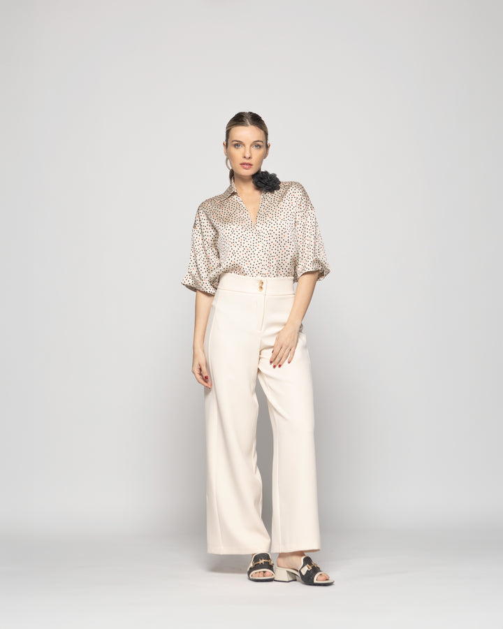 Blusa Mujer Boronia Escote V Estampado Lunares Colores Beige Ludovica
