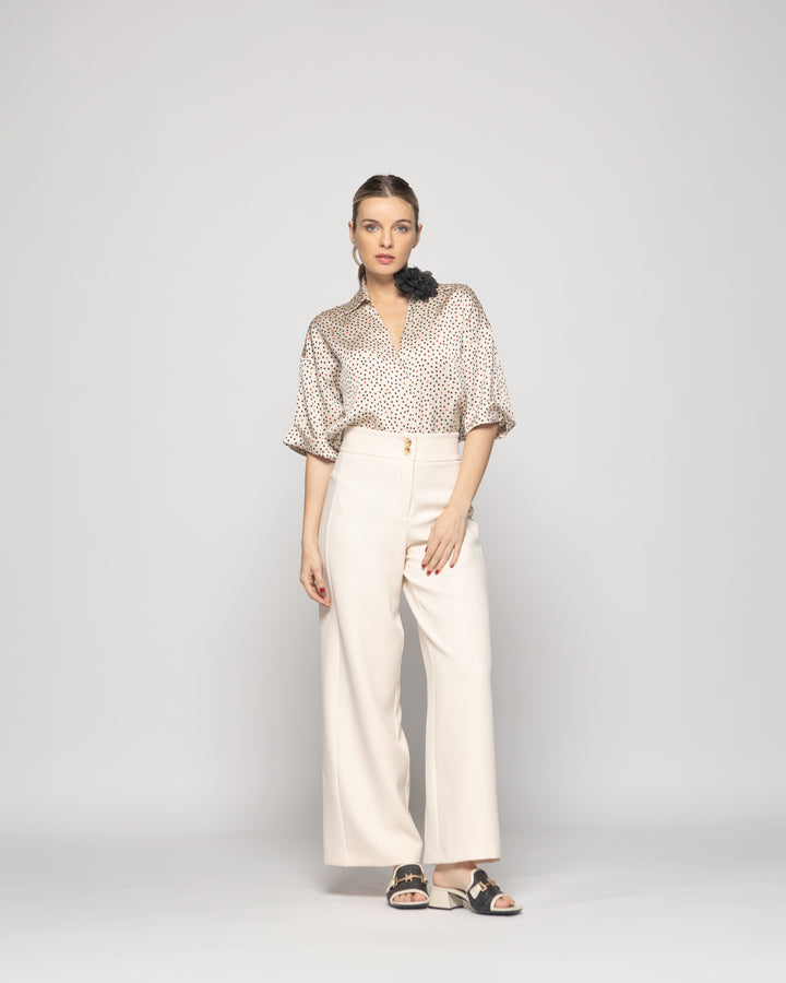 Blusa Mujer Boronia Escote V Estampado Lunares Colores Beige Ludovica