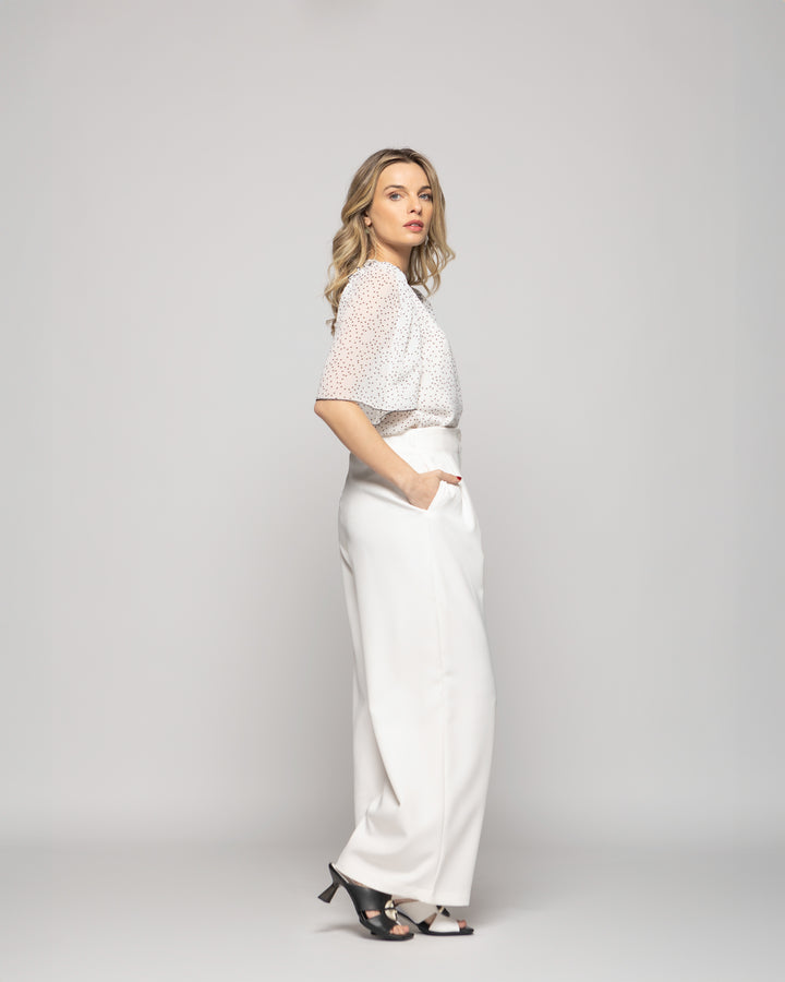 Blusa Mujer Bouvardia Escote V Mini Lunares Blanca Ludovica