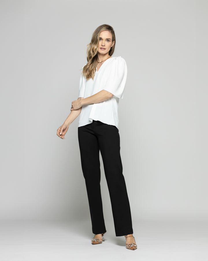 Blusa Mujer Caléndula Escote V Media Manga Blanca Crudo Ludovica