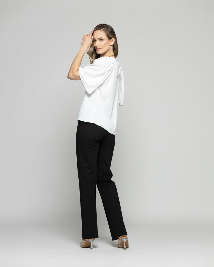 Blusa Mujer Caléndula Escote V Media Manga Blanca Crudo Ludovica