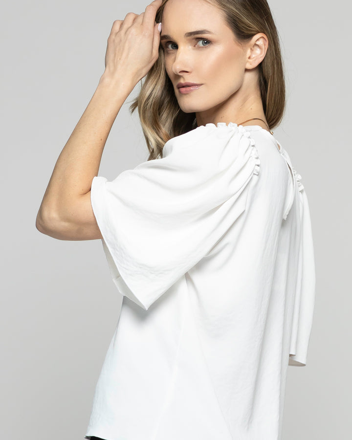 Blusa Mujer Caléndula Escote V Media Manga Blanca Crudo Ludovica