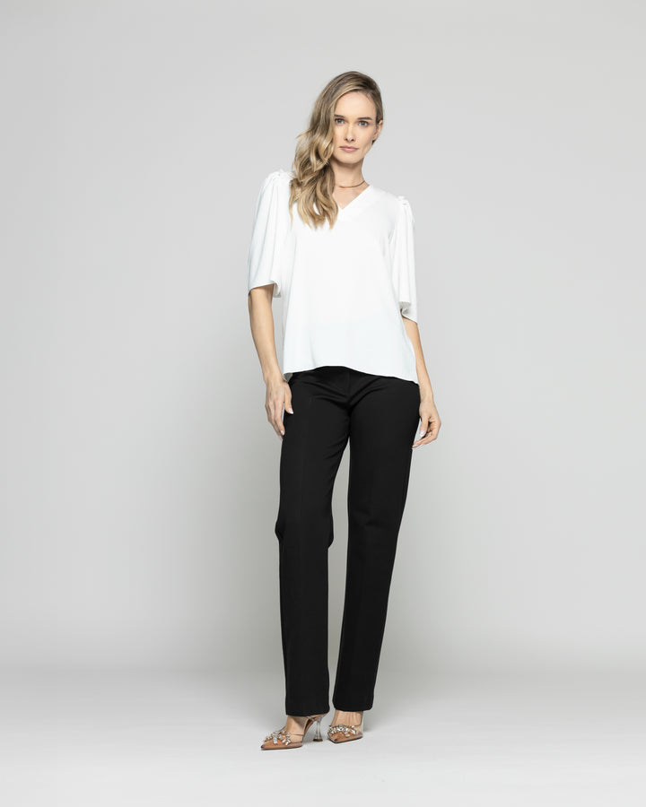 Blusa Mujer Caléndula Escote V Media Manga Blanca Crudo Ludovica