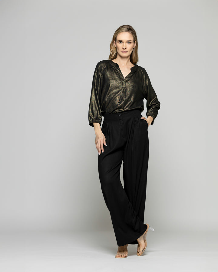 Blusa Mujer Camelia Viscosa Escote V Manga Larga Metalizada Ludovica