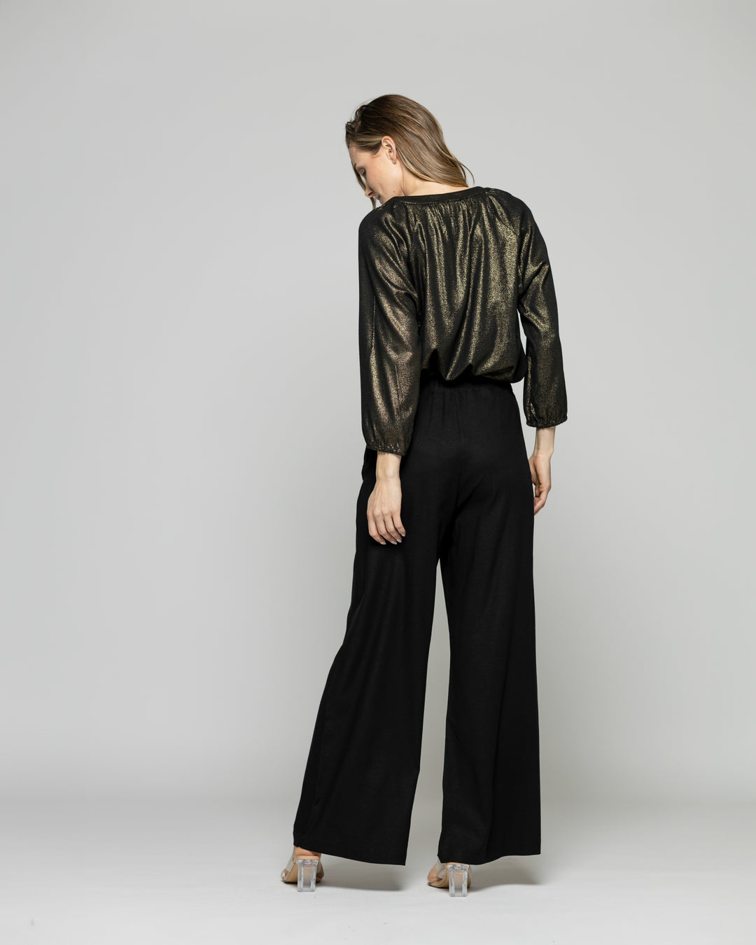 Blusa Mujer Camelia Viscosa Escote V Manga Larga Metalizada Ludovica
