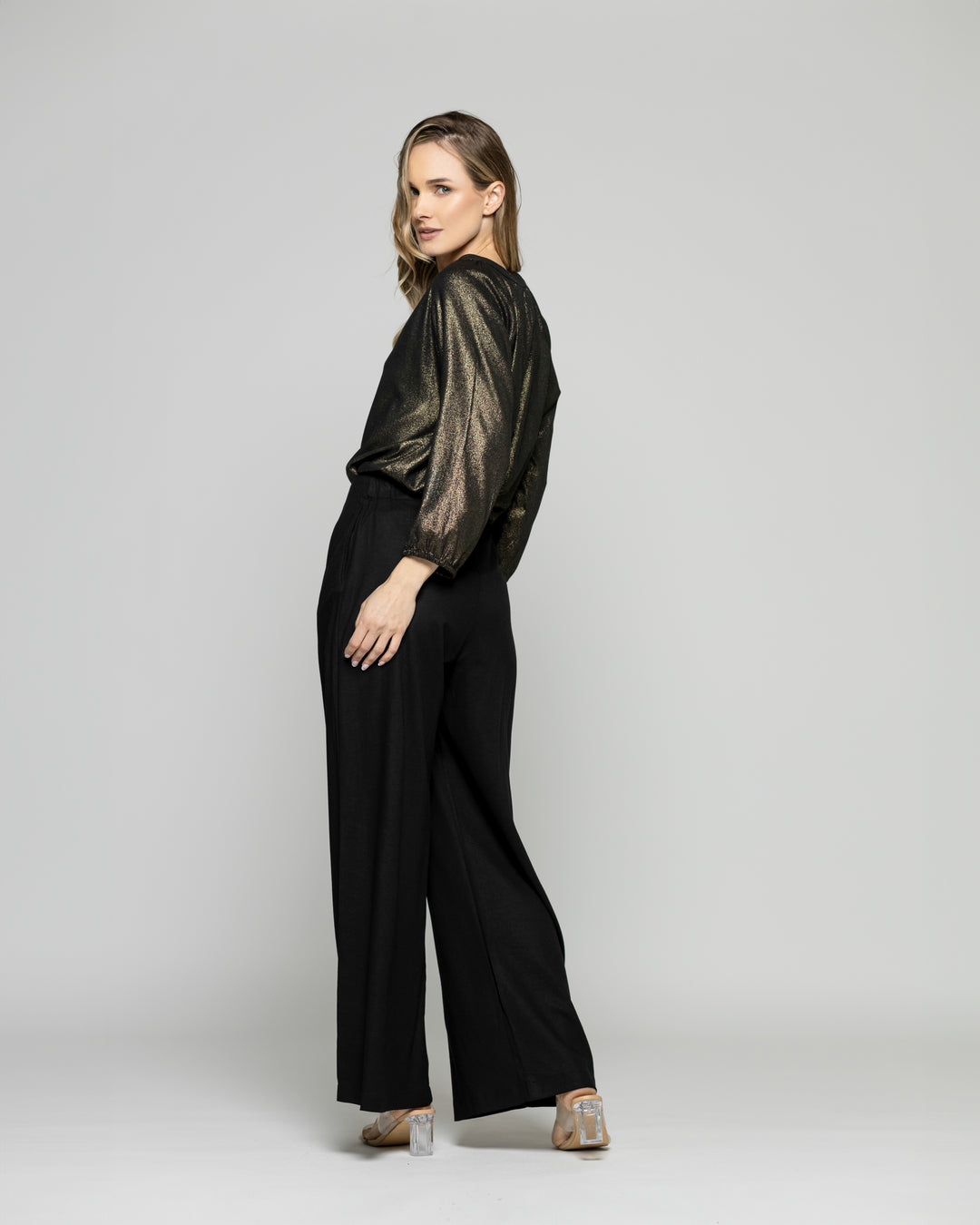 Blusa Mujer Camelia Viscosa Escote V Manga Larga Metalizada Ludovica